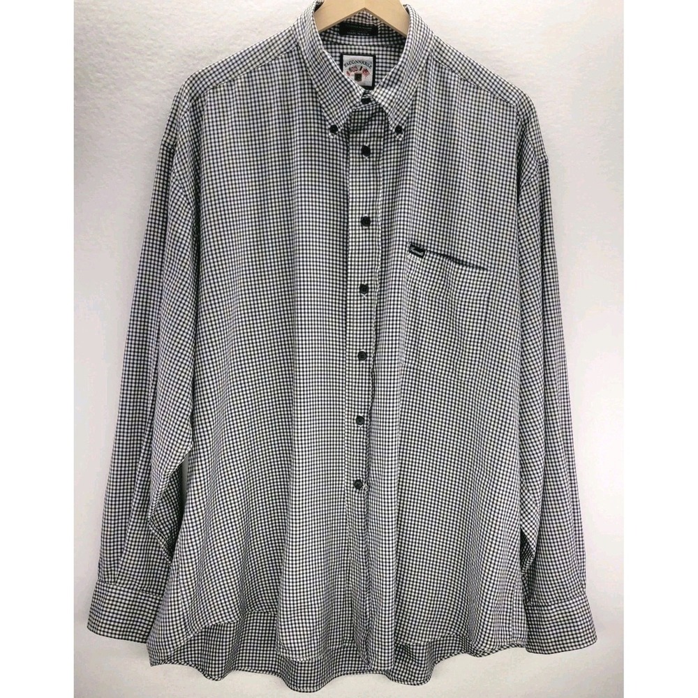 Vintage 90s Façonnable Albert Goldberg Shirt XL Blue‎ Check Made in USA Cotton